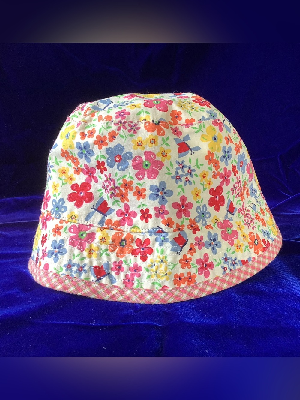 Tommy Hilfiger Floral Cotton Bucket Hat with Pink Gingham Trim